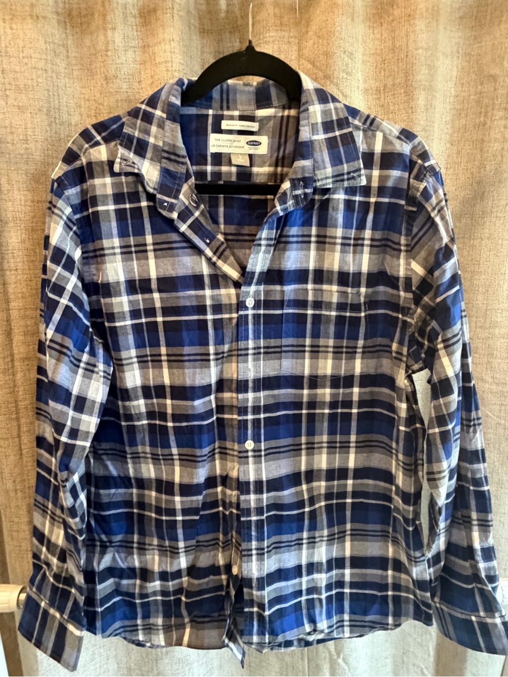 Old Navy Blue and White Plaid Button-Down Shirt